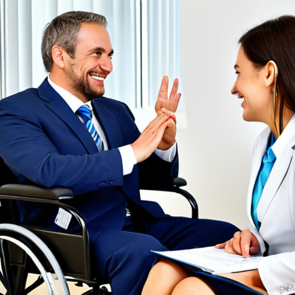 장애인상담사 실무에 필요한 기술 - Consultation in a Bright Office**

"A disability consultant in professional attire, fully clothed, s...