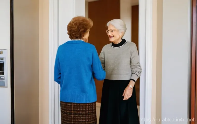 장애인상담사 현장 업무 - **Prompt:** A warm and inviting scene inside an older apartment building. A kind female social consu...