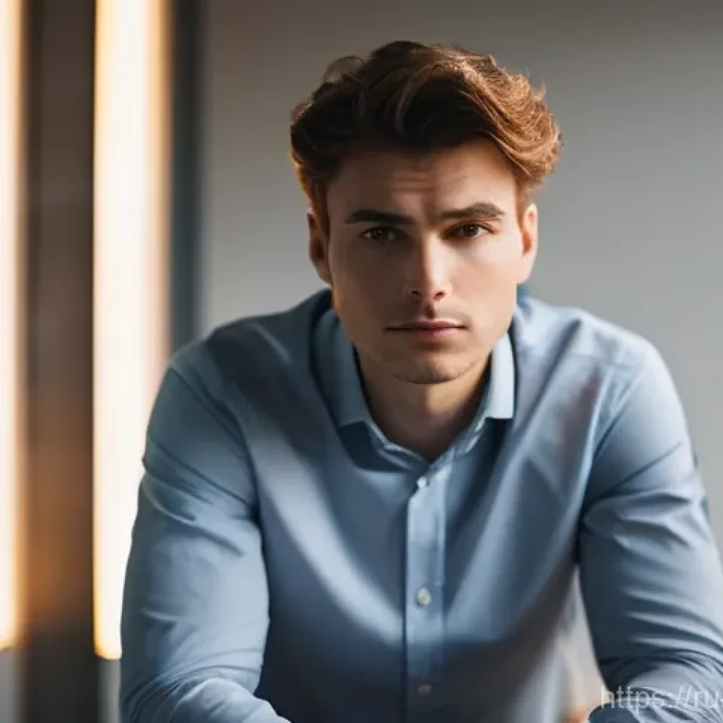 장애인상담사 직무 스트레스 관리 - **Prompt:** A medium shot of a young adult professional, appearing visibly tired yet with a subtle e...