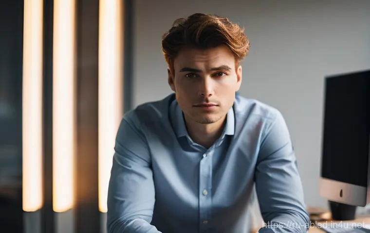 장애인상담사 직무 스트레스 관리 - **Prompt:** A medium shot of a young adult professional, appearing visibly tired yet with a subtle e...