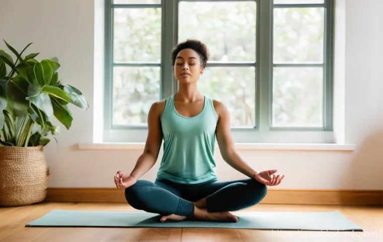 장애인상담사 직무 스트레스 관리 - **Prompt:** A medium shot of a young adult professional, appearing visibly tired yet with a subtle e...