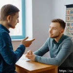 Home 20 장애인상담사 업무 목표 설정 - A warm and empathetic counseling session between a professional consultant and a young Russian man w...